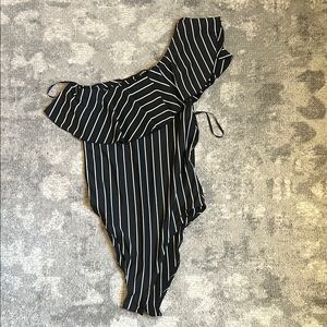 Stylish Black and White Striped Kids One Piece